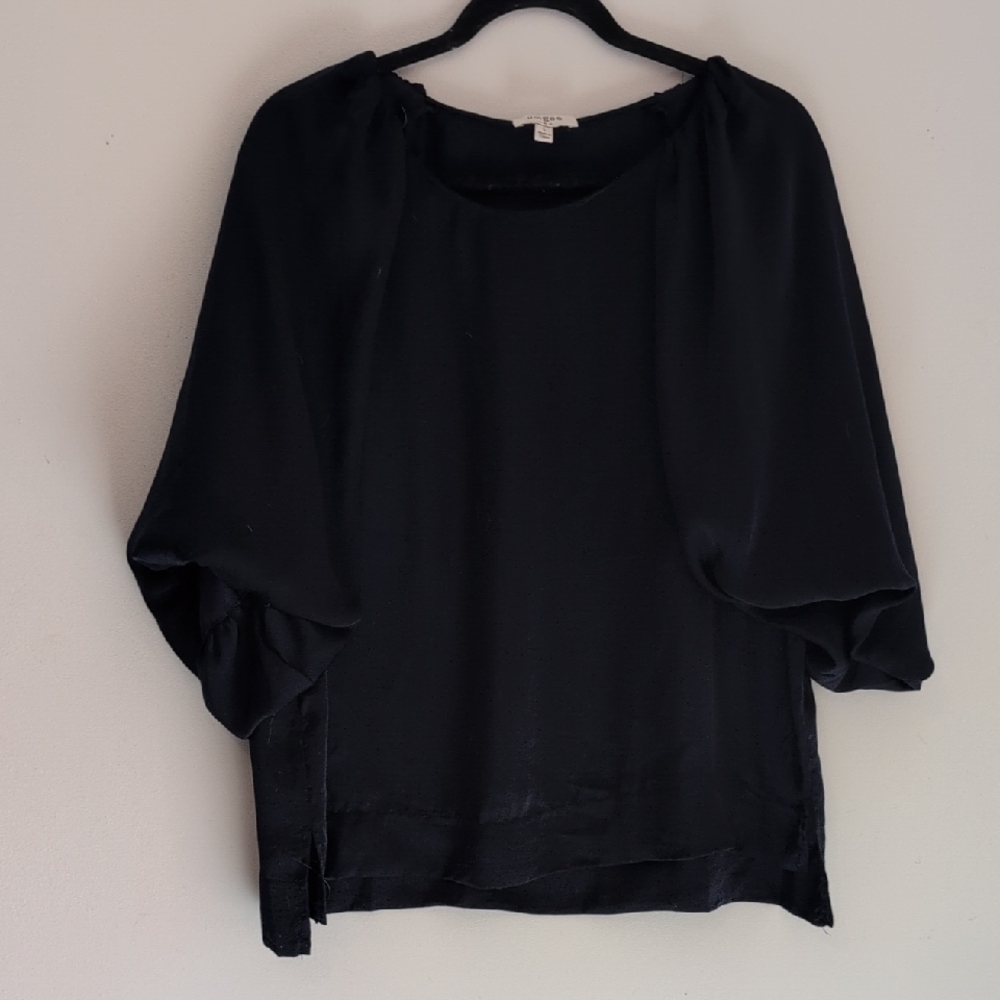 Umgee Navy Women's Blouse With Puffy 3/4 Sleeves